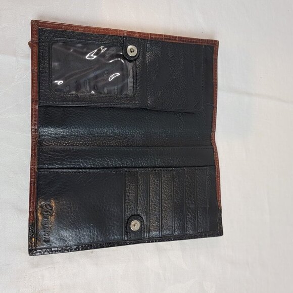 Brighton Boston Black and Brown Wallet / Organizer Crossbody. Croc pattern - Picture 5 of 8